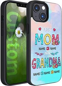 First Mom Now Grandma Colorful Decor Personalized Grandma Gifts Rubber Phone Case for iPhone 16 1514 13 12 11 Samsung S23 S22 S21 S20 A14 A54 A03S A53 A13 with Grandkid's Name Funny Nana Gift