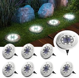 GIGALUMI 8 Pack Solar Ground Lights, 8 LED Solar Powered Disk Lights Outdoor Waterproof Garden Landscape Lighting for Yard Deck Lawn Patio Pathway Walkway (White)