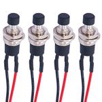 Twidec/4Pcs Latching Push Button Switch 3A 250V AC 2 Pins Self-Locking SPST ON/Off Black Mini Switch Pre-soldered Wires L-PBS-110-XBK