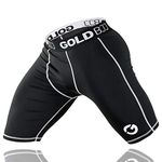 Gold BJJ Jiu Jitsu Compression Shorts - Base Layer for Gi and No-Gi Grappling - Martial Arts Short (Medium) Black