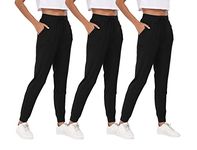 BVNSOZ Joggers for Women with Pockets Drawstring Sweat Pants for Yoga Running Workout, 3 Pack Black,black,black, Large