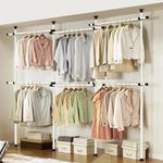 House of Home Heavy Duty Triple Telescopic Clothes Rail - Rail Wardrobe Replacement - Adjustable Shelving Rack - Clothes Storage & Organiser for Shirts, Coats, Jackets, Hat & Shoes