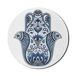 Ambesonne Hamsa Mouse Pad for Computers, Mystical Civilizations Culture Protective Power Luck Evil Eye, Round Non-Slip Thick Rubber Modern Gaming Mousepad, 8" x 8", Blue Indigo