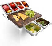 Bantlou Acacia Wood Cutting Board with Containers - Prepdeck meal prep station for Kitchen, End Grain Cutting Board with Stainless Steel Food Container
