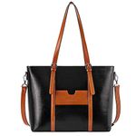 BOSTANTEN Womens Genuine Leather Handbags Large Capacity Vintage Top-Handle Tote Bag Casual 15.6 inch Laptop Shoulder Bags Balck with Brown