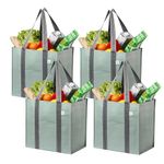 VENO 4 Pack Reusable Grocery Bags, Heavy-Duty Shopping Bags with Handles, Bags for Shopping Cart with Hard Bottom to Stand Upright, Foldable, Multi-Purpose(Light Green, 4 Pack)