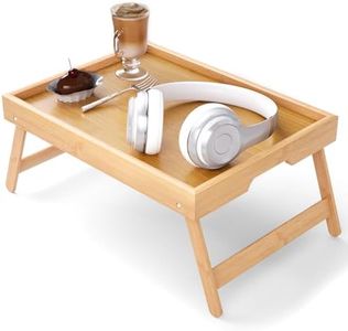 Bamboo Bed Tray Table with Foldable Legs Breakfast Tray, Lightweight Laptop Desk for Eating, Reading, Working in Bed or Sofa – Portable Lap Desk with Handles, Perfect for Home - Natural