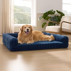 Bedsure ComfyFleece™ Orthopedic Dog Beds for Extra Large Dogs, Waterproof Memory Foam XL Pet Bed with Sides, Non-Slip and Egg-Crate Foam Big Dog Couch Sofa with Washable Corduroy Cover, Blue