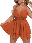 SOLY HUX Women's Plus Size V Neck Wrap Cami Romper Layered Ruffle Hem Short Jumpsuit Outfits Plain Redwood 0XL