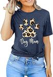 Women Dog Mom T-Shirt Funny Dog Paw Graphic Print Shirts Dog Lover Gift Tee Tops (Blue, XX-Large)