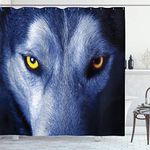 ABAKUHAUS Wolf Shower Curtain, Wild Animal with an Angry Expression Woodland Fauna Themed Photography, Cloth Fabric Bathroom Decor Set with Hooks, 78 Inches, Blue Pale Blue