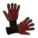 BBQ Glove Extreme Heat Resistant 1472°F Oven Gloves High Heat Resistant Silicone Oven Mitts for Kitchen Long Kitchen Gloves for Barbecue,Grilling, Cooking, Baking, Camping,Fireplace (red)