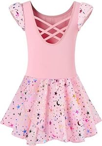 DANSHOW Ballet Leotards for Girls Dance Skirted Leotard Kids Ballet Tutu Dress Toddler Shiny Ruffle Sleeve Dancewear(40431-08-S) Pink Rainbow
