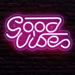 LUNSY Good Vibes Neon Sign, LED Neon Signs for Wall Decor, Neon Lights Powered by USB for Bedroom, Party, Bar, Wedding Decor-Pink