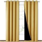 BFAM Premium Full Blackout Curtain -100% Blackout Curtain for Bedroom with Black Liner, Double Layer Full Room Darkening, noice reducing 4 feet Wide, Set of 2 (Gold Yellow, 9 FT (Long Door))