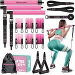 Pilates Bar Kit with Resistance Bands, Multifunctional Pilates Bar for Women & Men with Heavy-Duty Metal Adjustment Buckle, Pilates Home Equipment for Full BodyWorkouts (Pink)