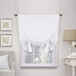 Pure White Curtain Thermal Insulated Tie Up Window Shade Light Blocking Curtains for Bathroom, Rod Pocket Panel- 42" Wide by 63" Long