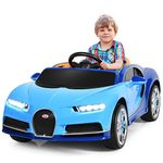 GYMAX Kids Ride on Car, 12V Battery Powered Compatible Bugatti Toy Car with Remote Control, Music, MP3/ USB/TF Slot, Storage Box & Safety Belt, Children Electric Vehicle for 3 Years Old+ (Blue)