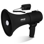 Pyle 50W Portable Megaphone Bullhorn Speaker with Microphone, Alarm Siren & Adjustable Volume - Rechargeable Battery - Indoor/Outdoor Use - Perfect for Police, Football, Kids & More, Black