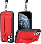 TOOVREN iPhone 11 Pro Case, iPhone 11 Pro Wallet Lanyard Neck Strap with Kickstand Leather Card Holder Adjustable Detachable Necklace, Phone Protective Back Cover for iPhone 11 Pro 5.8" 2019 Red