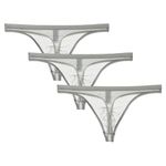 Cotton Whisper Men's Transparent Thong Underwear T-Back Underpants Low Waist Briefs Male Panty 3 Pack 3Grey M