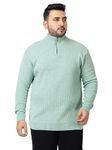 Kvetoo Plus Size Men High Neck Zipper Full Sleeve Woolen Winter Sweater Color Sea Green Size 4XL