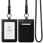 VULKIT ID Badge Holder with Lanyard for Women and Men Vertical Leather Badge Holder with Clear ID Window Card Holder Slot and Money Pocket