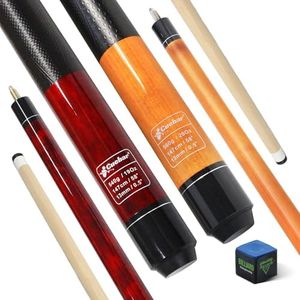 CUEBAR Pool Cues Set of 2, 58" 2-Piece Pool Sticks for Adults, 3D Grip House Bar Billiard Cue Sticks with 13mm Tip for Men Women - Orange + Red