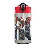 Zak Designs Marvel Universe - Stainless Steel Water Bottle with One Hand Operation Action Lid and Built-in Carrying Loop, Kids Water Bottle with Straw Spout is Perfect for Kids (15.5 oz, BPA Free)