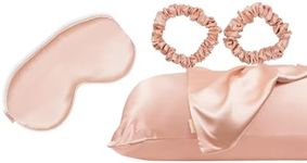 Taimanē Luxury Silk Satin Pillowcase Set, Silk Pillowcase 1 Pack for Hair and Skin Protection with Envelope Closure, Silk Pillow Cover with Eye Mask and Hair Tie Bundle(Pink)