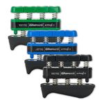 Prohands Gripmaster Rehab Hand Exerciser, Finger Exerciser (Hand Grip Strengthener), Spring-Loaded, Finger-Piston System, Added Palm Cushion, (Green, Blue, Black) (High Resistance, Set of 3)