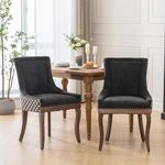 Merax Dining Chairs Set of 2, Upholstered Dining Room Chairs with Tufted Back, Bronze Nail Head & Solid Wood Legs, Luxury Ultra Side Dining Chairs for Living Room Kitchen,Black