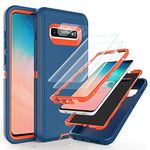 YmhxcY for Galaxy S10 Plus Case with Self Healing Flexible TPU Film[2 Pack] and Camera Lens Screen Protective Film[2 Pack],Heavy Protection Cover For Samsung Galaxy S10 Plus-Blue/Orange