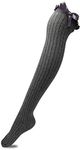 TOCONFFON Women's Girls Thigh High Stockings Over the Knee Socks with Satin Bows(Dark Grey,One Size)