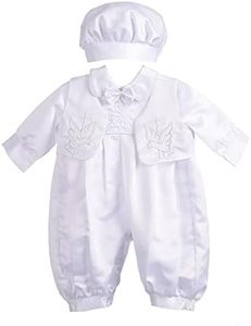 Lito Angels Barboteuse Robe Bapteme en Satin pour Bebe Fille Garcon, Body Manche Longue avec Gilet et Bonnet, Taille 0-3 Mois, Blanc