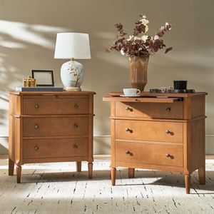 HULALA HOME 30 Inches Side Table with Charging Station, Set of 2, Teak