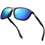 KANASTAL Polarised Sports Blue Sunglasses Mens Womens Mirrored Sunglass Ladies Running Cycling Mirror Sun Glasses UV400 Protection - Black Framed Blue Lens