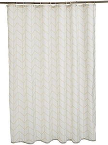 Amazon Basics Printed Fabric Shower Curtain, 72" X 72", Natural Herringbone