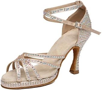 Minishion Platform Dance Shoes for Women Crystals Beaded Wedding Sandals L488 Nude US 7