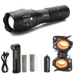 amiciVision Metal Led Flashlight, Xhp50 Led Water Resistant Zoomable Torch With 5 Lighting Modes For Camping, Hiking With 2X18650 Battery, Battery Charger And Cycle Mount, 250 Lumen