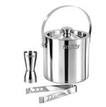 finality Premium Stainless Steel Ice Bucket with Tongs and Jigger – 1 Litre Double Walled Insulated Ice Box for Bar, Home & Parties (Silver Mirror IB + Tong + Jigger)
