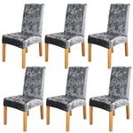 FASSCETE Velvet Stretch Dining Chair Covers 6 PCS Soft Crushed Velvet Dining Room Chair Seat Slipcover Furniture Protective Cover for Kitchen Barstool Cafe (Color :Silver