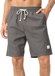 JMIERR Men Shorts Linen Cotton Casual Classic Fit Flat Front Elastic Waist Drawstring Lightweight Summer Beach Shorts for Men US 34 (Medium) Grey