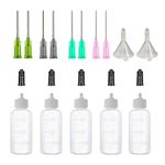 5 Pack Applicator Bottle with Blunt Needle Tip - 30ml Squeezable Dropper Bottles, Storage Caps, 14ga Needle Tips and Mini Funnel, Use for Glue Applications, Precision Oiler, Lab Dispensing