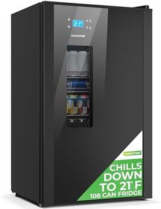NutriChef Beer Fridge 108 Can Capacity | Freestanding Beverage Refrigerator with Glass Door for Beer & Soda | Adjustable Temperature 21°F to 64°F | Adjustable Shelves | 19 x 17 x 33 IN | Black
