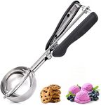 Ice Cream Scoop with Trigger and Soft Silicone Handle, Cookie Scoops Food Scoops for Baking, 304 Stainless Steel Cookie Dough Scooper, Scoops for Melon Baller, Cupcake, Muffin, Meatball, Fruit