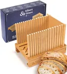 Albert&Grace Bamboo Bread Slicer for Homemade Bread – Adjustable Width Slicing Guides, Compact & Foldable Loaf Cutter for Perfect Slices & Halving Bagels