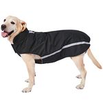 Waterproof Dogs Coat Warm Jackets, Reflective Dog Coat With Harness Hole Adjustable Dogs Outfits Soft Winter Clothes Fleece Lined for Medium Large Dog, Pet Snowproof Suit Black 5XL Length 69 CM