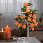 Rose Flower Tree Light for Tabletop,Mini Light up Tree Bonsai Tree with Orange Rose Flower, Decorative Tree Lamp for Fireplace Bedroom Home Party Wedding Christmas(Orange 21.6Inch)