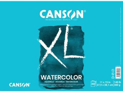 Canson 7022446 XL Series Watercolor Textured Paper Pad for Paint 140 Pound, 11" x 15" Fold Over, 30 Sheets, White